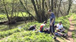 Lunch by the river at Bradford-on-Tone, 15.5 miles into the ride